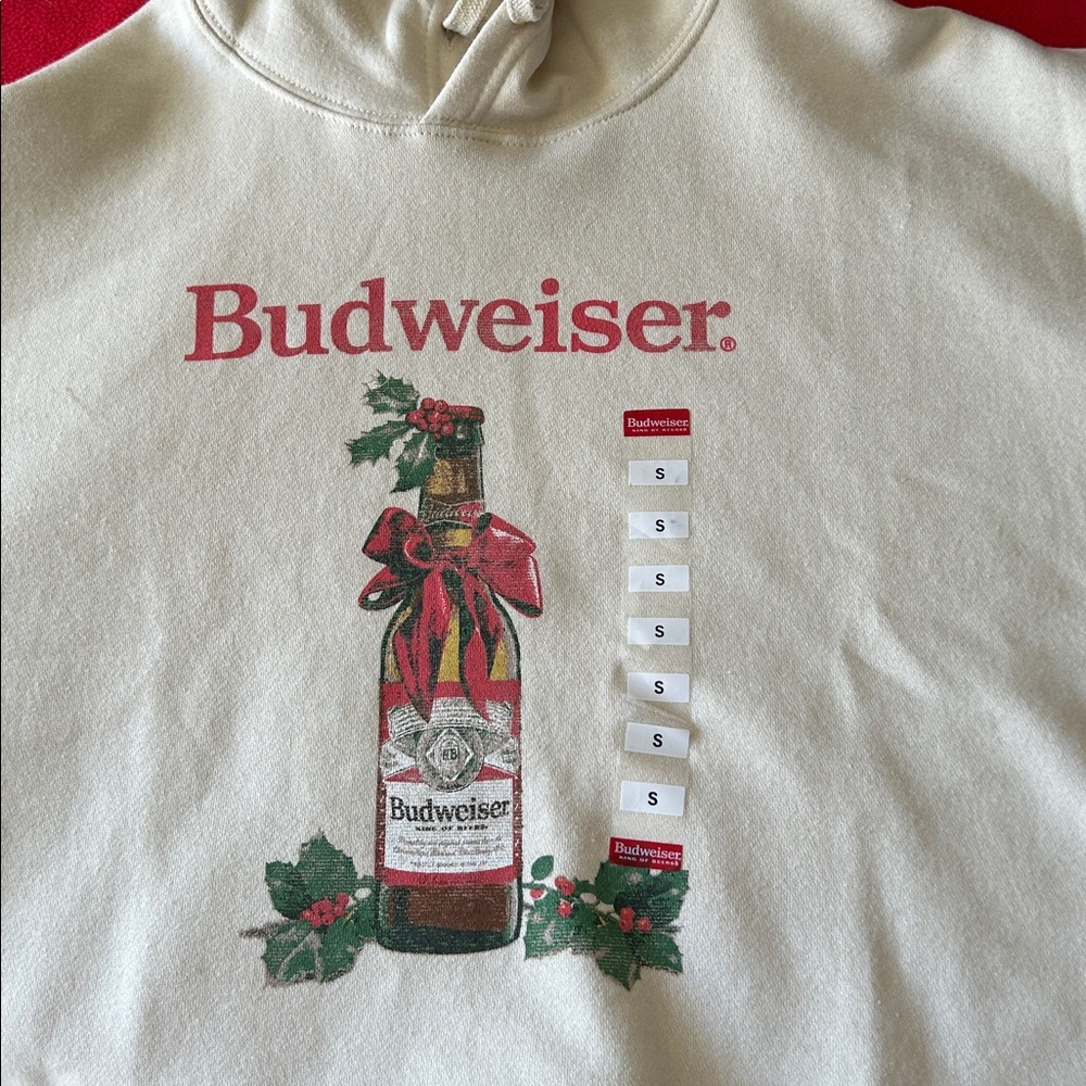 Budweiser Off-White Crop Tops Sweater Hoodie with Bottle Design - Picture 6 of 13